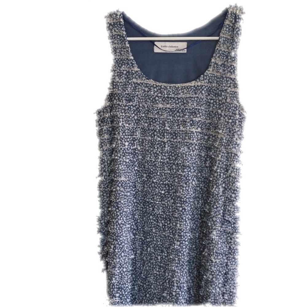 Zara Blue and White Textured Mini Dress
